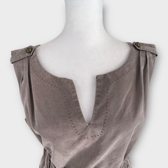 Coquille Brown Anthropologie Cargo Pockets Utility Cinched Waist Sheath Dress M - Picture 3 of 13